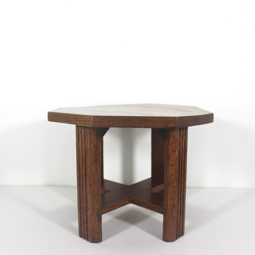 Vintage Oak Wood Octagonal Stool or Plant Stand - Picture 12 of 14